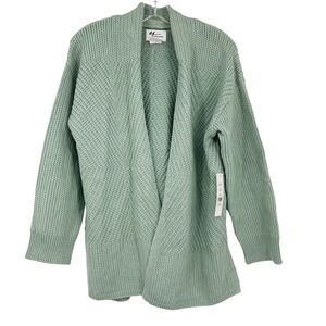New ANDREA JOVINE Open Cardigan Sweater Light Green Chunky Knit Womens XL